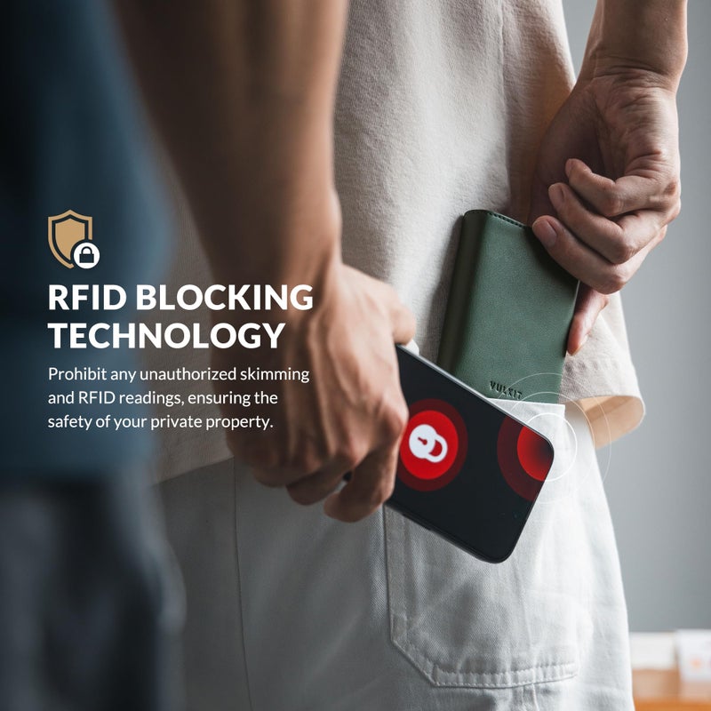 VULKIT Card Holder Wallet with Coin Pocket Magnetic Closure Pop Up Cards With ID Window Leather Wallet for Cash & Credit Cards, Olive - Image 5