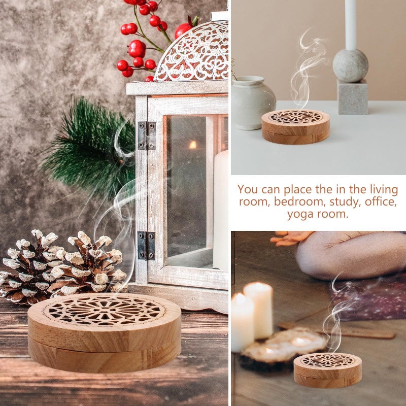 Solid Wood Incense Burner with Hollow Carving Home Fragrance Meditation Holder and Sticks - Image 4