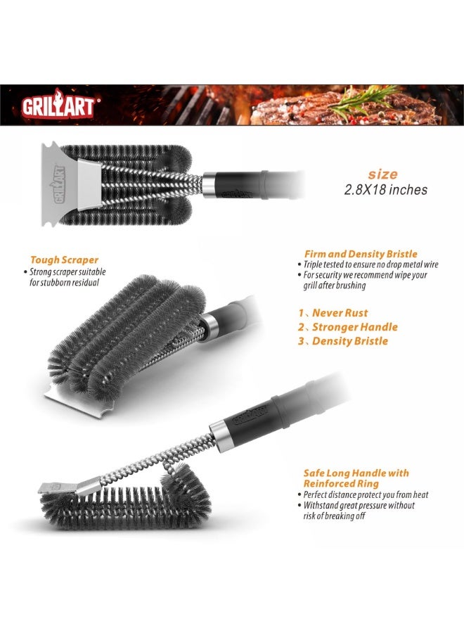 GRILLART Grill Brush and Scraper with Deluxe Handle, Safe Wire Grill Brush BBQ Cleaning Brush Grill Grate Cleaner for Gas Infrared Charcoal Porcelain Grills - Image 2