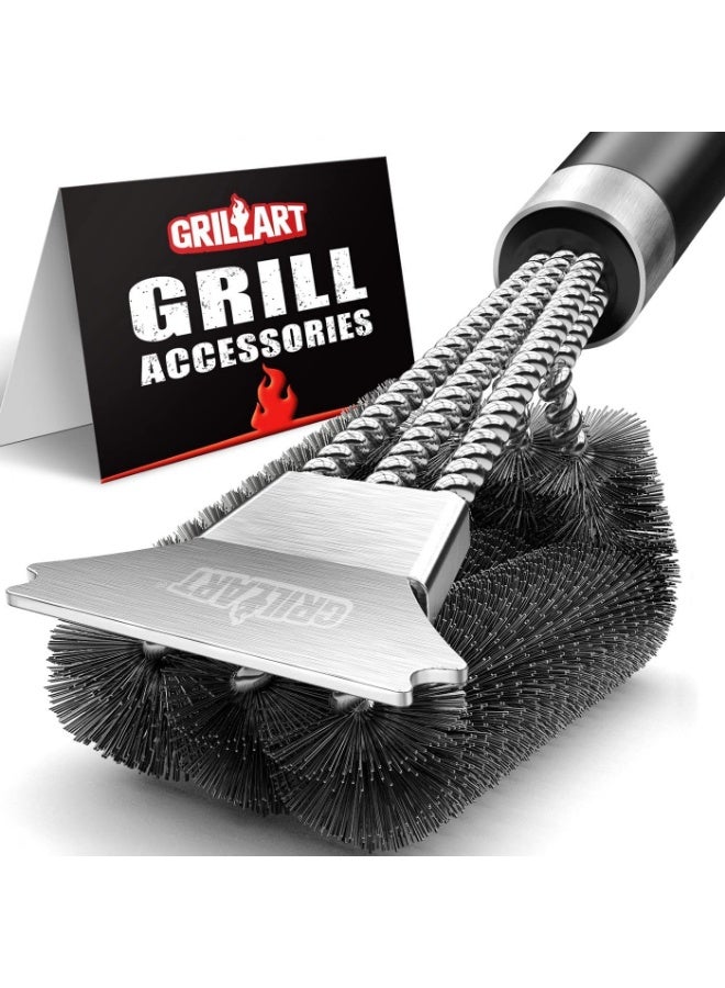 GRILLART Grill Brush and Scraper with Deluxe Handle, Safe Wire Grill Brush BBQ Cleaning Brush Grill Grate Cleaner for Gas Infrared Charcoal Porcelain Grills - Image 1