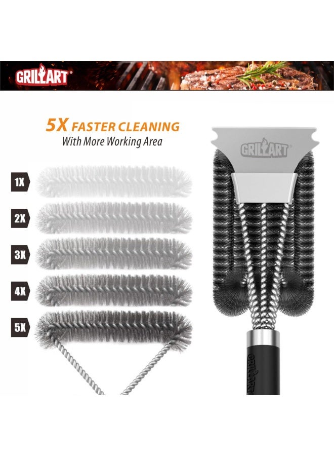 GRILLART Grill Brush and Scraper with Deluxe Handle, Safe Wire Grill Brush BBQ Cleaning Brush Grill Grate Cleaner for Gas Infrared Charcoal Porcelain Grills - Image 3