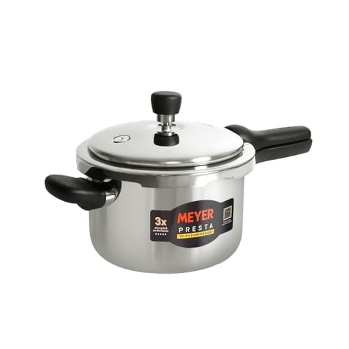 Meyer Presta Triply Pressure Cooker 3 Litre | Outer Lid Pressure Cooker | Gas and Induction Compatible | ISI Certified Food Grade Stainless Steel | 5-Year Brand Warranty | Silver - Image 1