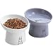 OMAYKEY 65 Inch Extra Wide Ceramic Raised Cat Bowl Set Tilted Elevated Cat Bowls for Food and Water Prevent Whisker Fatigue Stress Free Less Vomiting Protect Spine White Grey - Image 1
