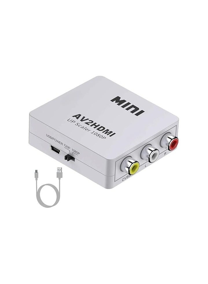 RCA to HDMI Converter – AV to HDMI Adapter with 1080P Output – Supports PS2/3/4, DVD, DTV, Projector – Includes USB Power Cable – White - Image 1