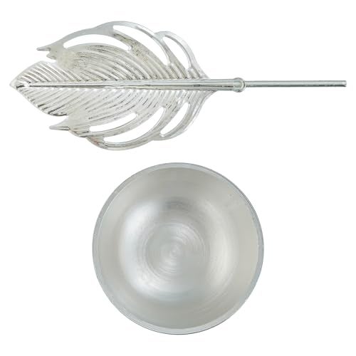 Webelkart Premium Silver Plated Kumkum Box Leaf With Red Velvet Box | roli Tikka Holder for Home and Puja Room (5.11" Inches) - Image 5