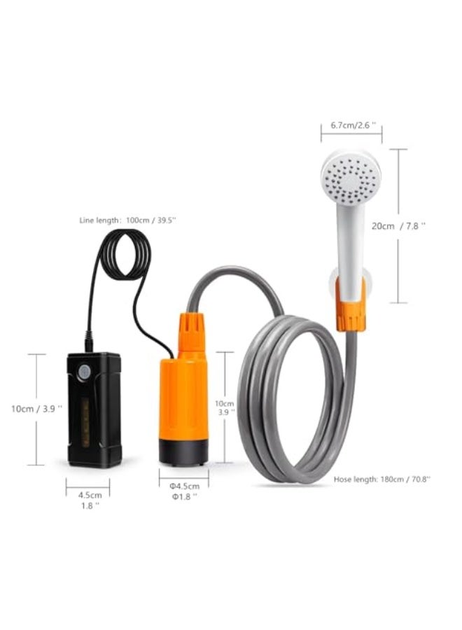 اي زد اكس جيه سي دش محمول للاستخدام الخارجي، اضاءة LED، شحن USB، بطارية قابلة للفصل، مضخة دش للتخييم، تضخ الماء من الدلو إلى تيار دش ثابت ولطيف، يستخدم للتخييم والسفر، بلاستيك، برتقالي  - Image 5