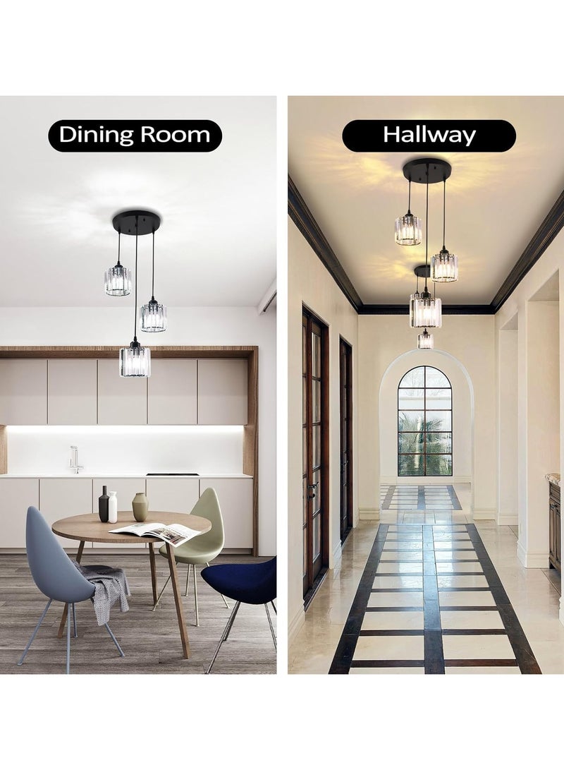 VUCATIN 3-Light Cluster Pendant Lights Crystal Chandelier Black Hanging Pendant Light Fixture for Kitchen Island Modern Adjustable Pendant Lighting for Dining Living Room Foyer Hallway Bulb not Included (A) - Image 5