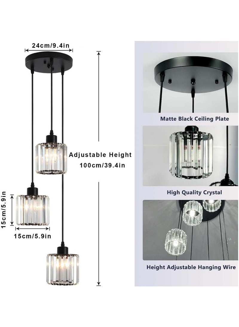 VUCATIN 3-Light Cluster Pendant Lights Crystal Chandelier Black Hanging Pendant Light Fixture for Kitchen Island Modern Adjustable Pendant Lighting for Dining Living Room Foyer Hallway Bulb not Included (A) - Image 3