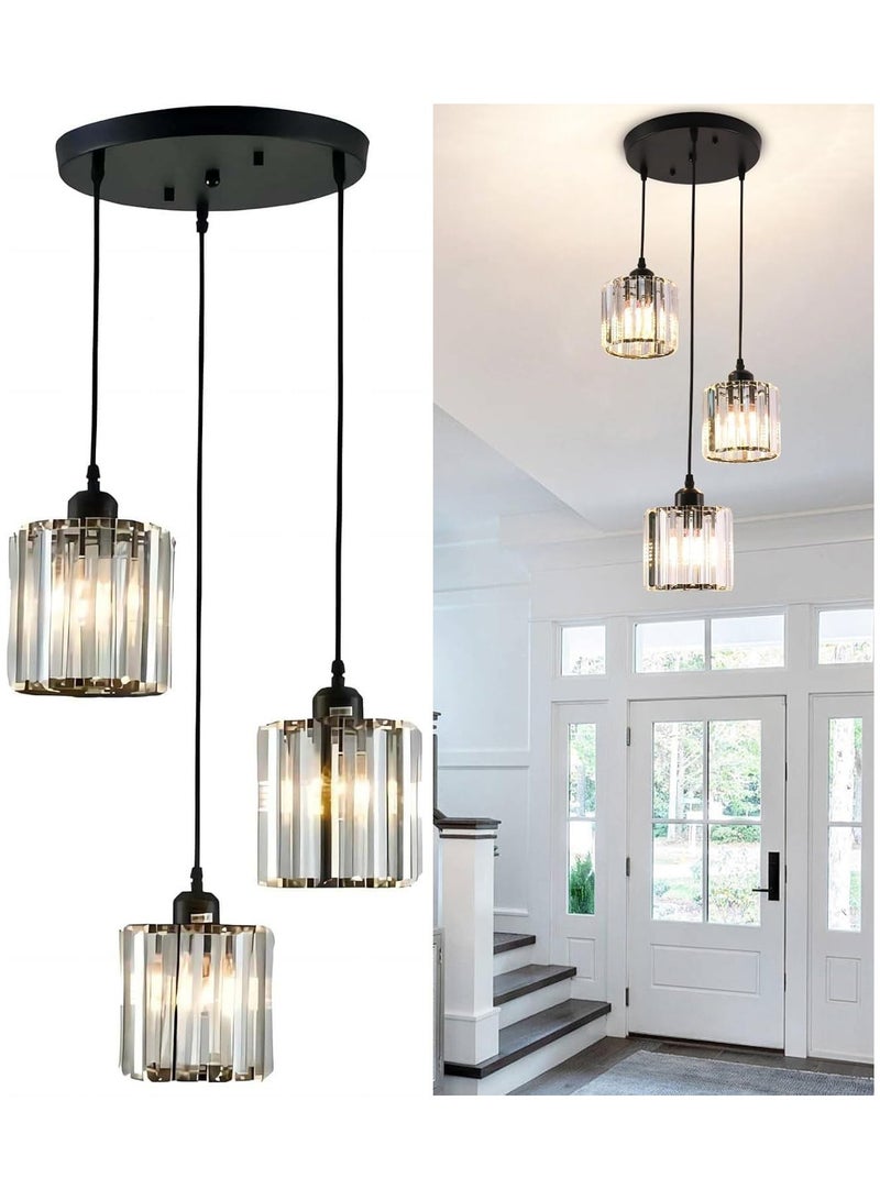 VUCATIN 3-Light Cluster Pendant Lights Crystal Chandelier Black Hanging Pendant Light Fixture for Kitchen Island Modern Adjustable Pendant Lighting for Dining Living Room Foyer Hallway Bulb not Included (A) - Image 1