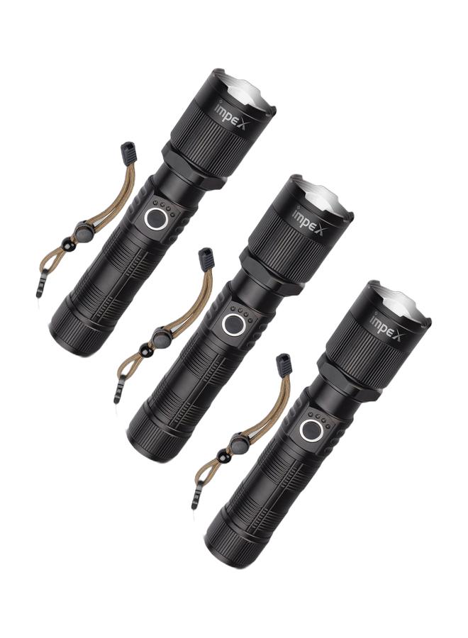 إمبكس 3 pcs Rechargeable Zoomable Flashlight, 15W Laser LED , 800 Lumens, 2000mAh Battery, Range 1000 M, Focus adjust Head, , Type-C Charging, 2 Years Warranty – Hunter Z1 PlusBundle - Image 1