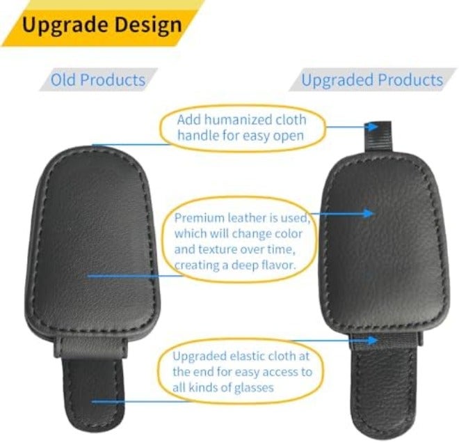 4 Pack Magnetic Car Visor Sunglasses Holder, Leather Glasses Clip And Ticket Card Holder, Black - Image 4