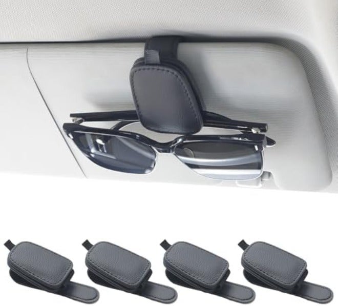 4 Pack Magnetic Car Visor Sunglasses Holder, Leather Glasses Clip And Ticket Card Holder, Black - Image 3