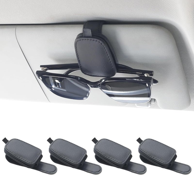4 Pack Magnetic Car Visor Sunglasses Holder, Leather Glasses Clip And Ticket Card Holder, Black - Image 2