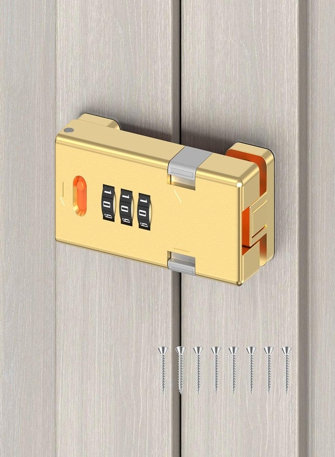 YogePote 180 Degree Cabinet Locks with Combination, Ajustable Keyless Sliding Barn Door Lock, Mechanical Password Closet Lock for Cupboard, Pantry Door - Security Zinc Alloy Latch (Gold, 180°-1PC) - Image 1