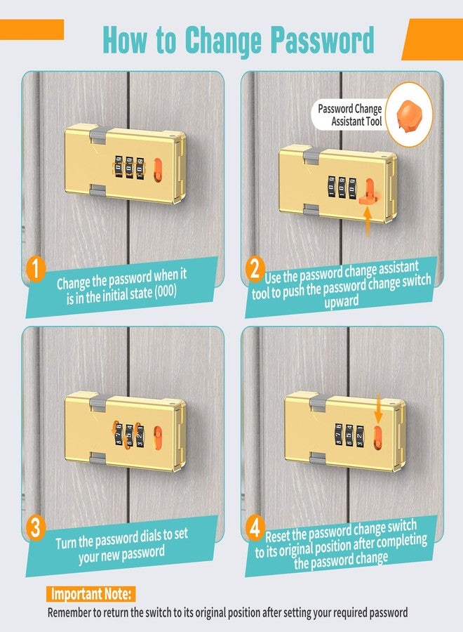 YogePote 180 Degree Cabinet Locks with Combination, Ajustable Keyless Sliding Barn Door Lock, Mechanical Password Closet Lock for Cupboard, Pantry Door - Security Zinc Alloy Latch (Gold, 180°-1PC) - Image 5