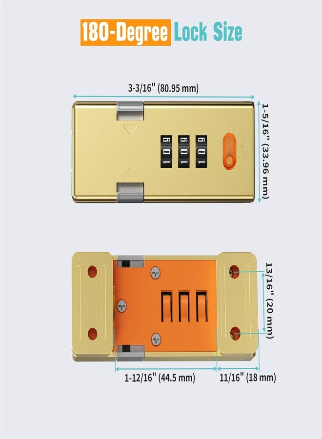 YogePote 180 Degree Cabinet Locks with Combination, Ajustable Keyless Sliding Barn Door Lock, Mechanical Password Closet Lock for Cupboard, Pantry Door - Security Zinc Alloy Latch (Gold, 180°-1PC) - Image 2