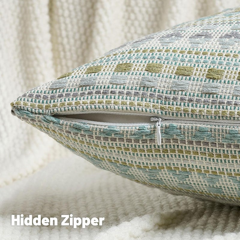 FUTEI Green Blue Decorative Throw Pillow Covers 12x20 Inch Set of 2,Soft Cozy Chenille Jacquard Textured Pillow Case,Boho Home Decor for Couch Bed Living Room - Image 3