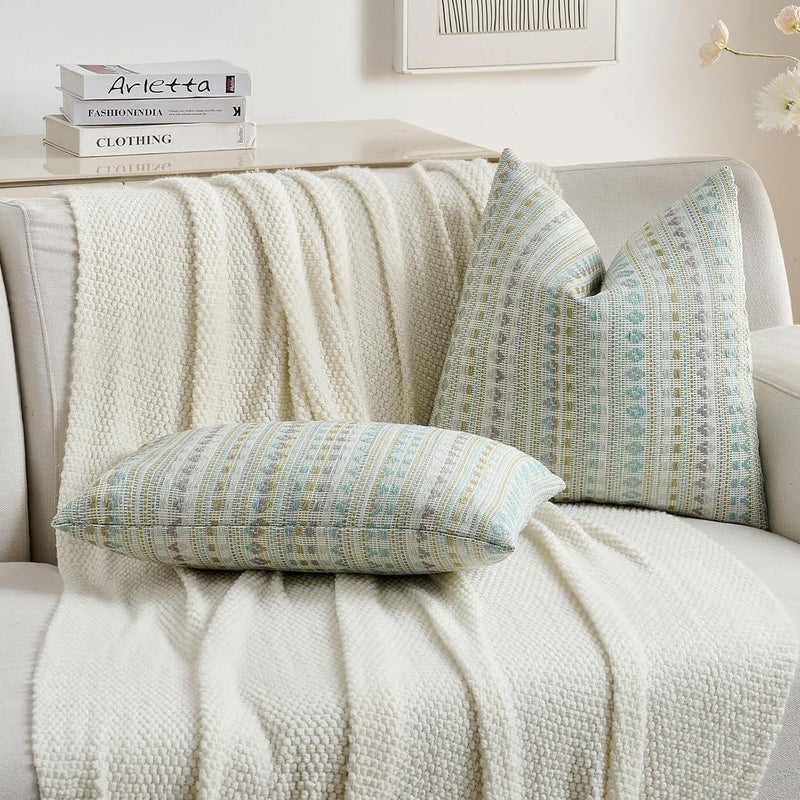 FUTEI Green Blue Decorative Throw Pillow Covers 12x20 Inch Set of 2,Soft Cozy Chenille Jacquard Textured Pillow Case,Boho Home Decor for Couch Bed Living Room - Image 5
