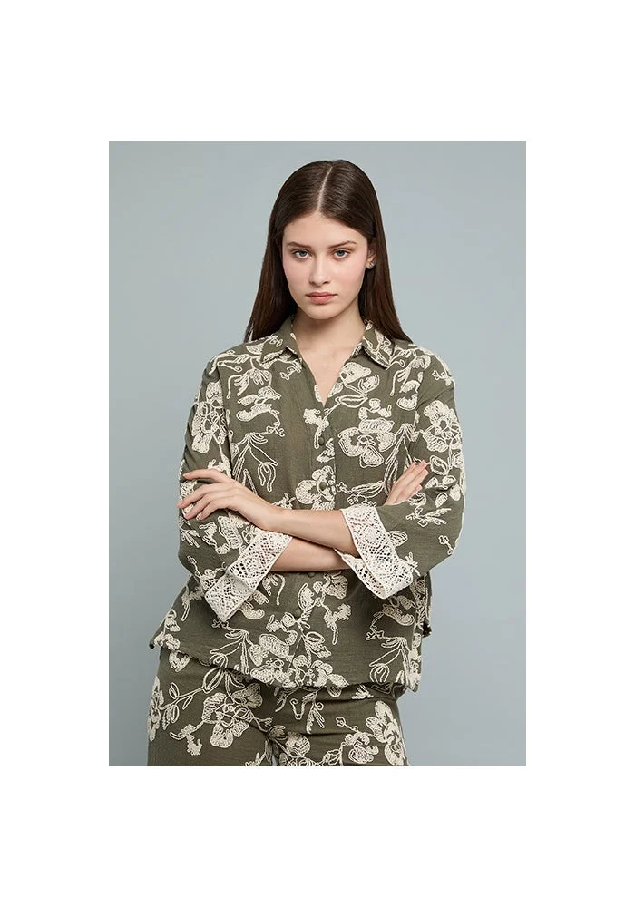 R&b Printed Shirt with Classic Collar and Long Sleeves