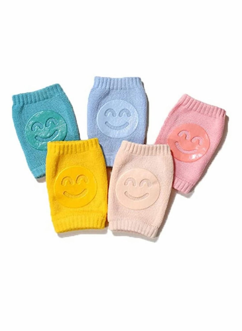 KASTWAVE Baby Crawling Knee Pads, 5 Pairs Baby Crawling Anti-Slip Knee Pads, Unisex Baby Toddlers Kneepads Protectors, Toddlers Leg Warmers (Pink, Yellow, Green, Blue, Khaki) - Image 1