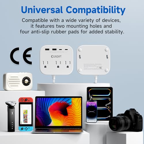 Unidapt UK European Plug Adapter, Unidapt US to Europe Power Strip for EU/UK/US with Built in USB C Cord and 4 USB Ports, 3 AC Outlets, Wall Mountable, 5ft Extension Cord, for Travel Cruise Ship Home - Image 5