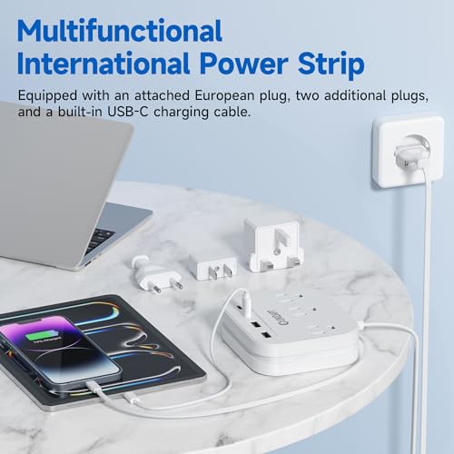 Unidapt UK European Plug Adapter, Unidapt US to Europe Power Strip for EU/UK/US with Built in USB C Cord and 4 USB Ports, 3 AC Outlets, Wall Mountable, 5ft Extension Cord, for Travel Cruise Ship Home - Image 4