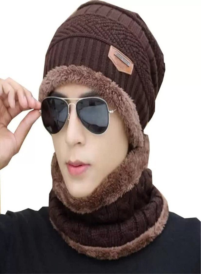 Zonkar Premium Unisex Woolen Winter Beanie Cap with neck set Scarf for Man Women Girl (Coffee) - Image 2