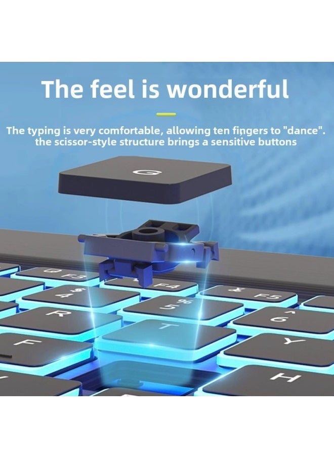 Bluetooth Keyboard For Ipad Mobile Phone Tablet Notebook Office Portable High Color Value Wireless Keyboard And Mouse Suit-Color:10 Inch Keyboard Single-mode Battery Mouse-Product Type:Purple Gray (with Data Cable) - Image 1