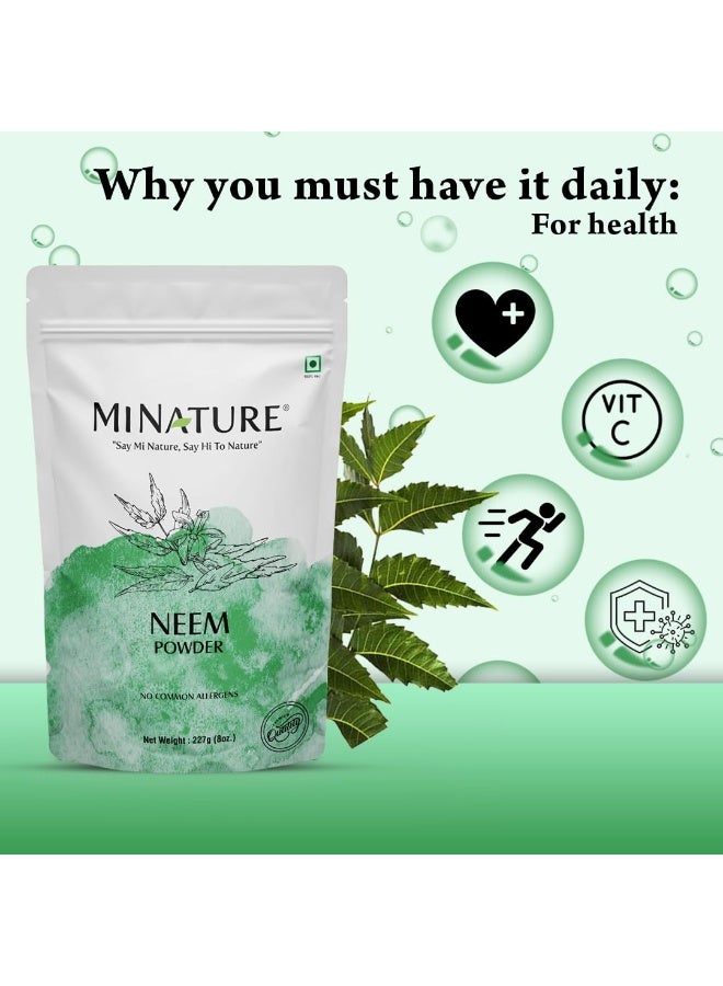 mi nature Neem Leaf Powder | AZADIRACHTA INDICA for Eating, Face, Skin, Hair Pack| Controls Excess Oil|Gut Health, Immunity Booster |Resaleable Zip Lock Pouch |227g(8Oz) - Image 1