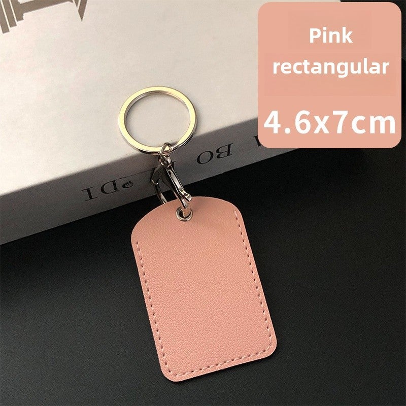 Rectangular PU Leather Keychain Card Holder Pink rectangle 