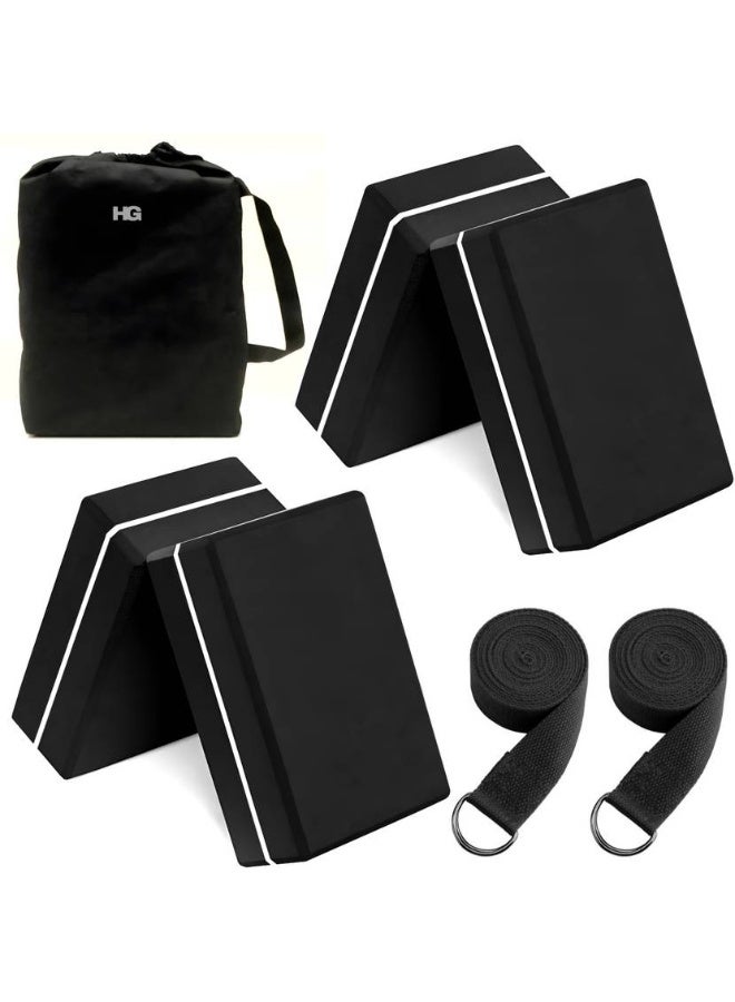 HOMEGALLEY HOMEGALLEY Yoga Blocks Set of 4 with 2 Belt for Exercise EVA Foam Blocks for Pilates Bricks Yoga Blocks  (Black Pack of 4) - Image 1