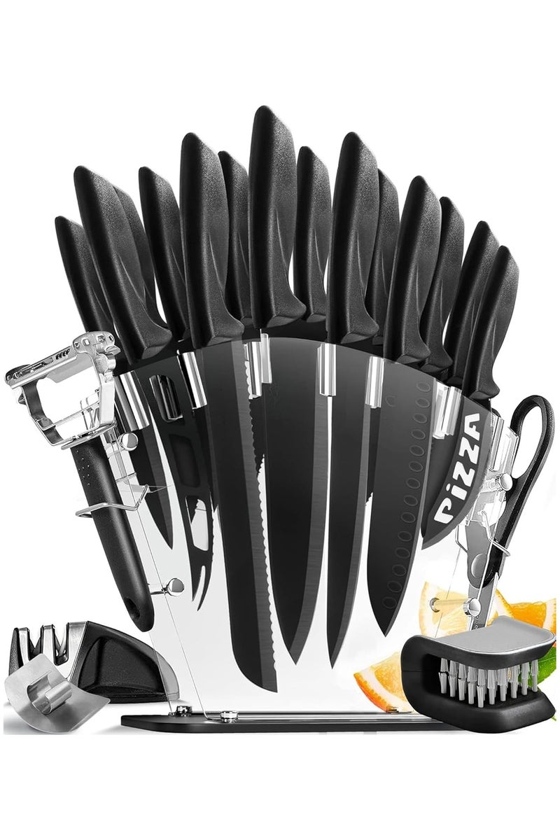 Taizz Ventures 20 Piece Kitchen Knife Set with Sharpener - High Carbon Stainless Steel Knife Block Set with Ergonomic Handles, Black