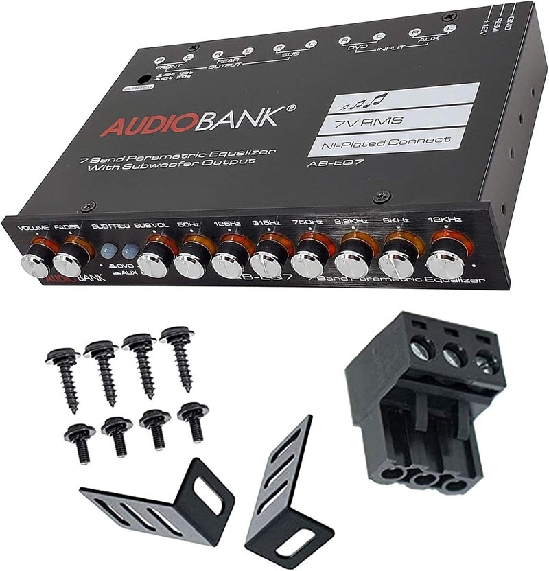 Audiobank EQ7 1/2 Din 7 Band Car Audio Equalizer EQ w/Front, Rear/Frequency Adjustable /3 RCA Input for Portable Devices + Subwoofer Output Built-in 43-120Hz, 60-200Hz - Image 5