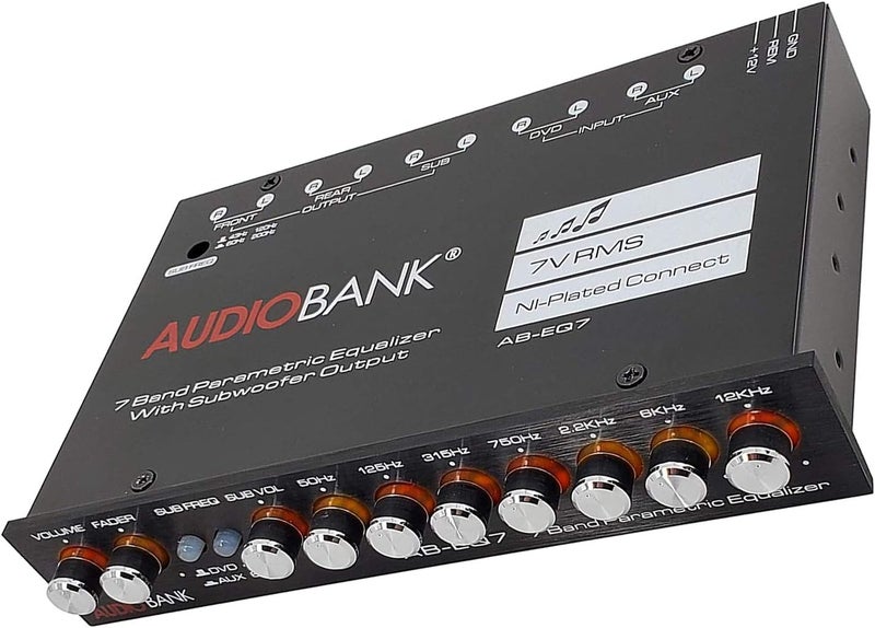 Audiobank EQ7 1/2 Din 7 Band Car Audio Equalizer EQ w/Front, Rear/Frequency Adjustable /3 RCA Input for Portable Devices + Subwoofer Output Built-in 43-120Hz, 60-200Hz - Image 4