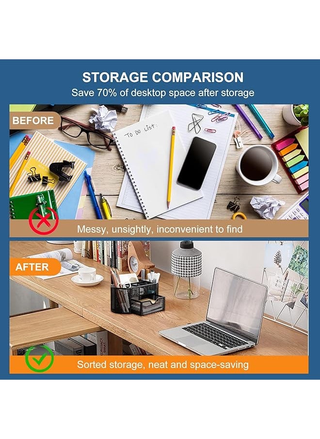 Mesh Desk Organiser Large Capacity Desk Tidy Metal Pen Holder With 8 Compartments And 1 Drawer Multi Functional Stationery Storage Container Box For Kids Home Office School