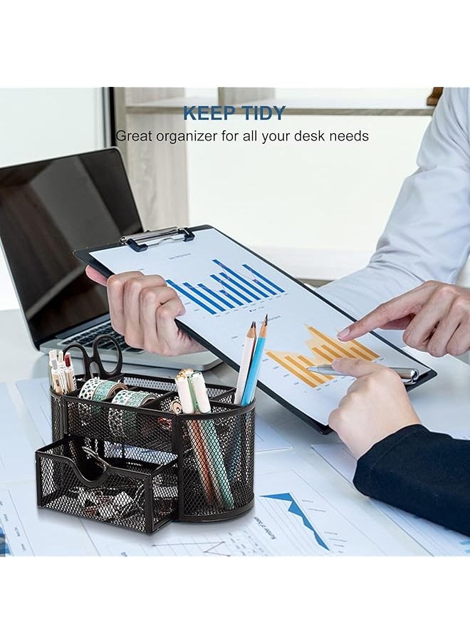 Mesh Desk Organiser Large Capacity Desk Tidy Metal Pen Holder With 8 Compartments And 1 Drawer Multi Functional Stationery Storage Container Box For Kids Home Office School
