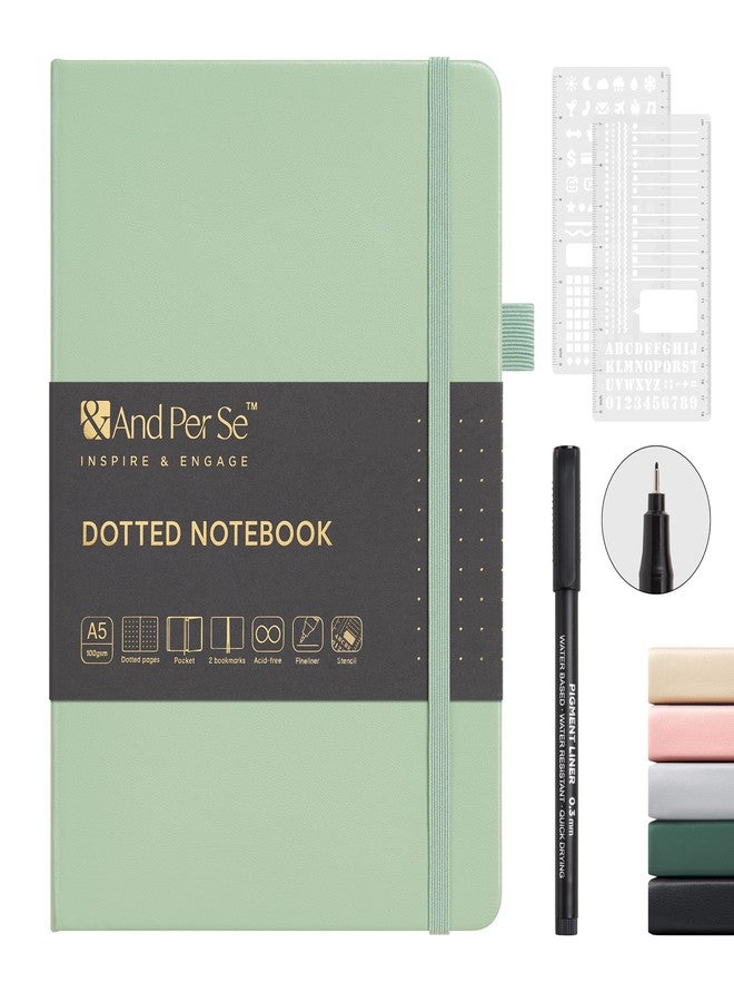 &And Per Se ⩓ Per Se Bullet Dotted Journal Kit, A5 Hardcover Dotted Journaling Set (Pink), 6 Fineliner Pens, 8 Sticker & 5 Stencil Sheets, 6 Washi Tapes with Giftable Box - Image 1