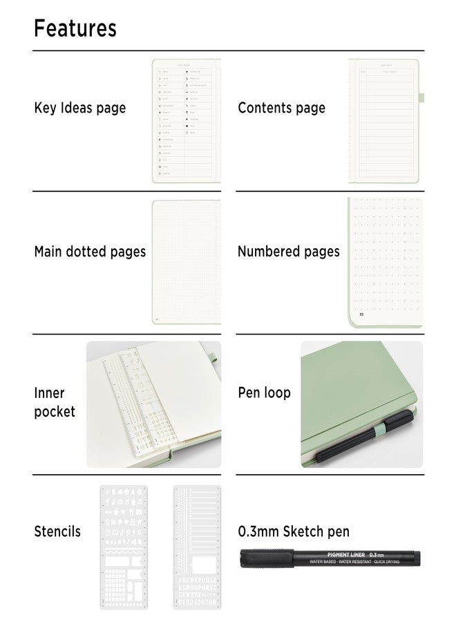 &And Per Se ⩓ Per Se Bullet Dotted Journal Kit, A5 Hardcover Dotted Journaling Set (Pink), 6 Fineliner Pens, 8 Sticker & 5 Stencil Sheets, 6 Washi Tapes with Giftable Box - Image 4