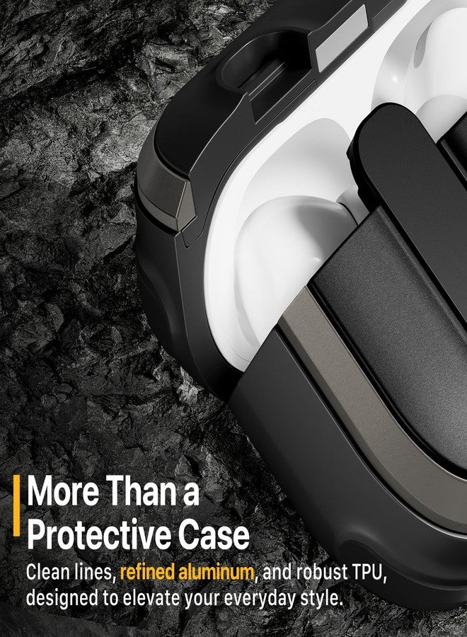 MAGEASY Design for AirPods Pro 2 Case Cover - Rugged AirPods Pro Case with Lock | Work with Cable, Official Apple Watch & MagSafe Charging | Include Carabiner & Wrist Strap - Odyssey, Metal Black - Image 3