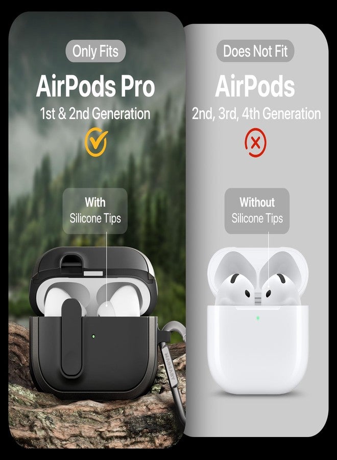 MAGEASY Design for AirPods Pro 2 Case Cover - Rugged AirPods Pro Case with Lock | Work with Cable, Official Apple Watch & MagSafe Charging | Include Carabiner & Wrist Strap - Odyssey, Metal Black - Image 2