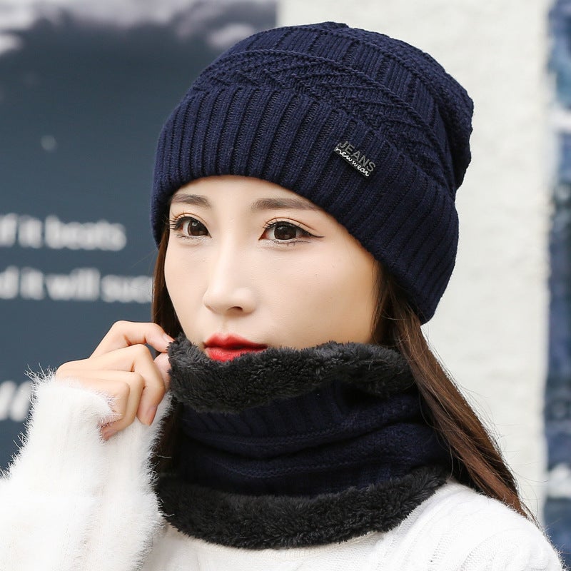 Women Winter Cap Bear Ear Scarf Integrated Warm Plush Knit Hat - Image 1