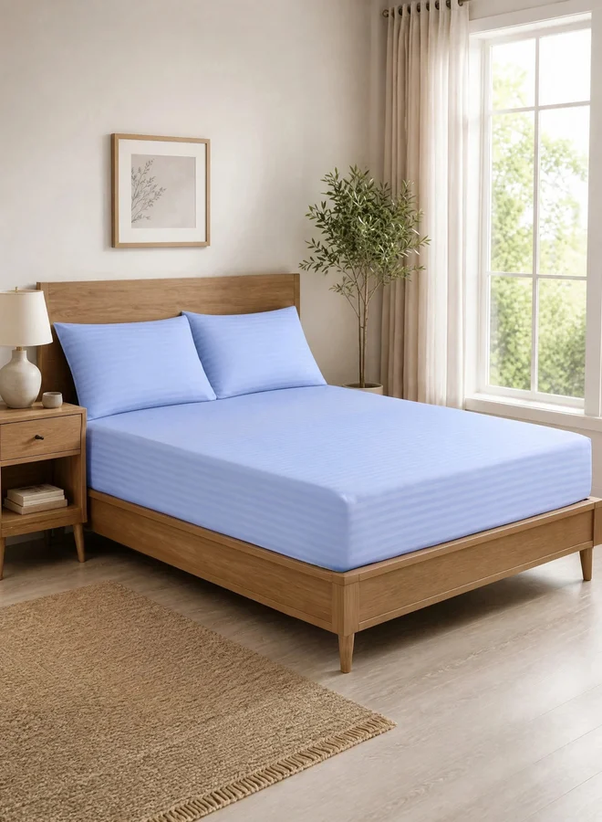 Styli Pack Of 2 - Stripe Single Fitted Bedsheet(Single Bedsheet And Pillow Cover)