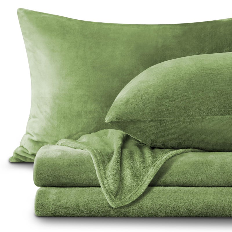 BEDELITE Flannel Sheets Queen Size Sage Green - Super Soft Fleece Sheets Set Fluffy Extra Plush, 4 Piece(Include Fitted Sheet, Flat Sheet, 2 Pillowcases) - Image 1