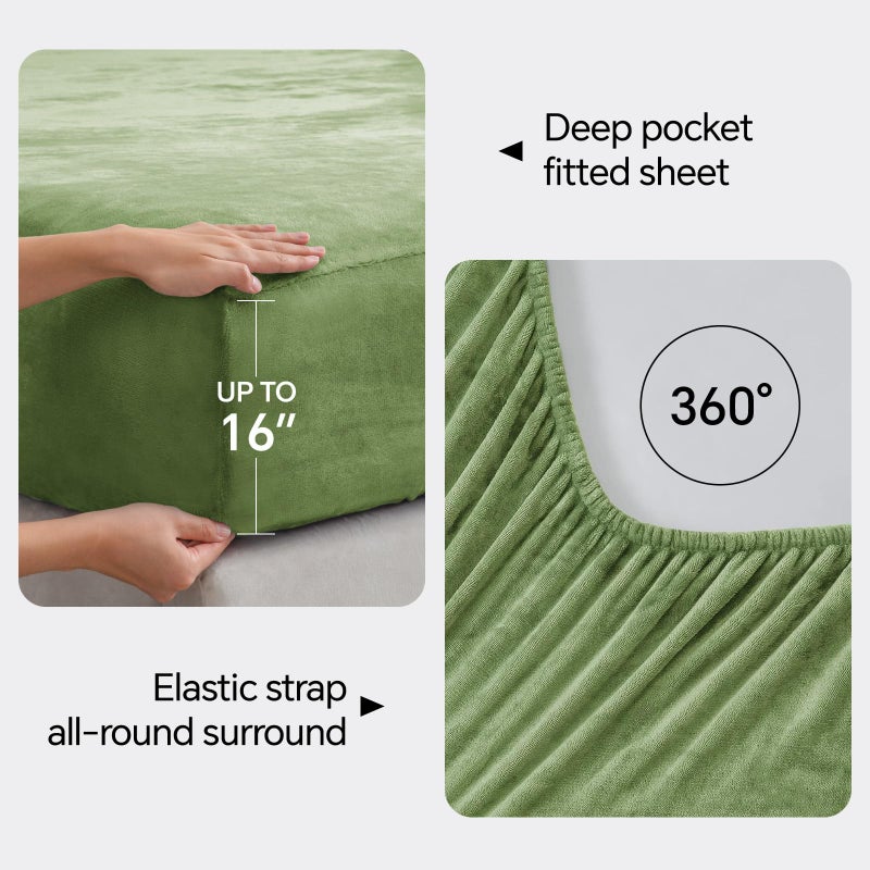 BEDELITE Flannel Sheets Queen Size Sage Green - Super Soft Fleece Sheets Set Fluffy Extra Plush, 4 Piece(Include Fitted Sheet, Flat Sheet, 2 Pillowcases) - Image 4