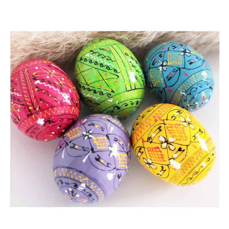 Needzo Pysanky Pisanki Hand Painted Wooden Easter Eggs Pastel Colors Ukrainian Pack of 5 Easter Decorations Gifts for Kids and Adults