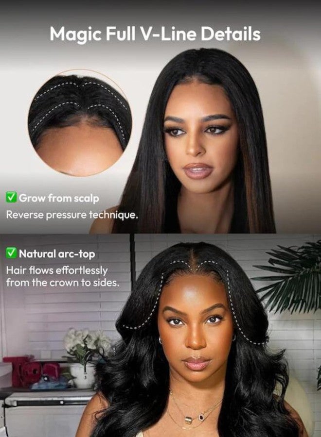 UNICE EasiContour V Part Wigs Human Hair with Drawstring Yaki Straight Glueless Clip in Vpart Wig No Sew in No Glue Beginner Friendly 14 inch - Image 3