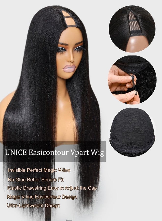 UNICE EasiContour V Part Wigs Human Hair with Drawstring Yaki Straight Glueless Clip in Vpart Wig No Sew in No Glue Beginner Friendly 14 inch - Image 4