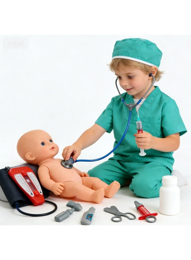 Halamodo Doctor Costume for Kids, Surgery Pretend Play Costume Set, Doctor Role-Play Dress-Up Set, With Rich Medical Play Accessories, Real Doctor Role-Play with Medical Tools, Career Day Cosplay Pretend Play Outfit For Themed Birthday, Party Performance,  Best Creative Gift For Children, For 3-10 Years Old - Image 2