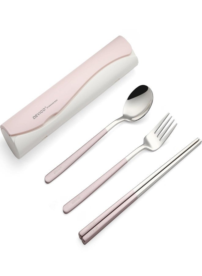 DEVICO Portable Travel Utensils with Case, Reusable Camping Silverware for Lunch, 18/8 Stainless Steel Cutlery Set (Pink) - Image 1