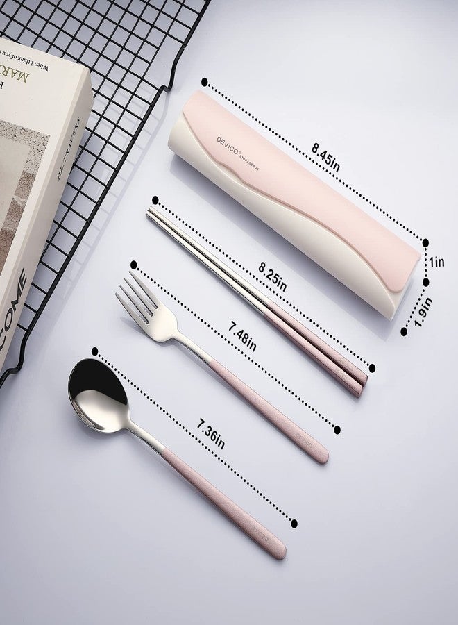 DEVICO Portable Travel Utensils with Case, Reusable Camping Silverware for Lunch, 18/8 Stainless Steel Cutlery Set (Pink) - Image 2